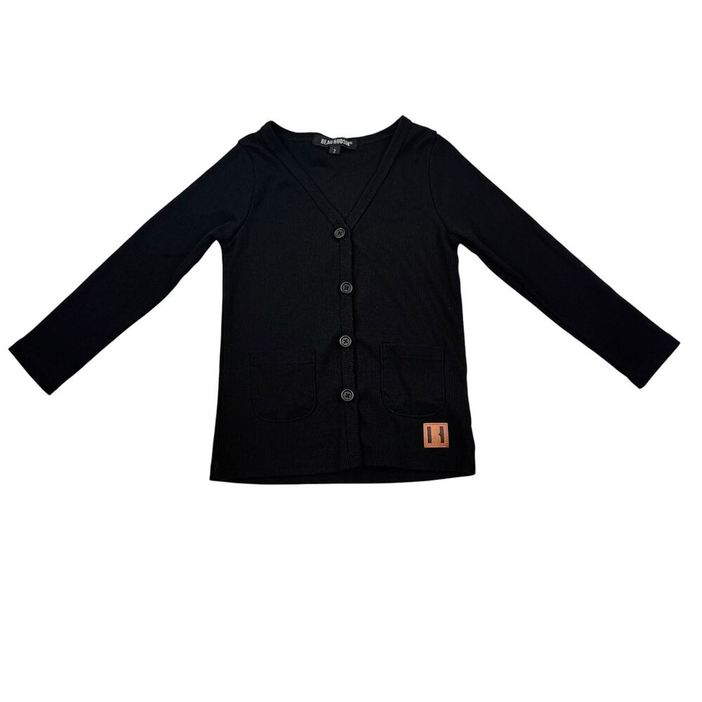Beau Hudson Black Ribbed Cardigan, Size 2